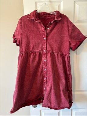 XL Washed Burgundy Button-Up Dress